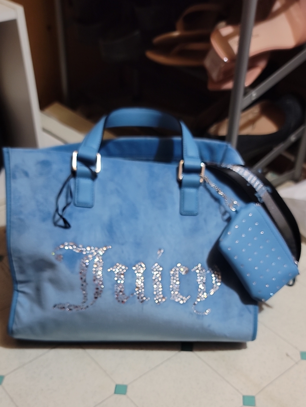 Juicy Couture Blue Studded Tote with Matching Pouch